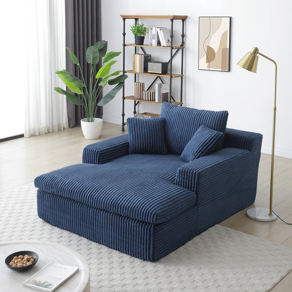 English Elm 64''x46'' Chaise Lounge Chair Oversized Corduroy Faux Fur Cloud Sofa Bed with Ergonomic Pillows & Support Blue W1117P283585