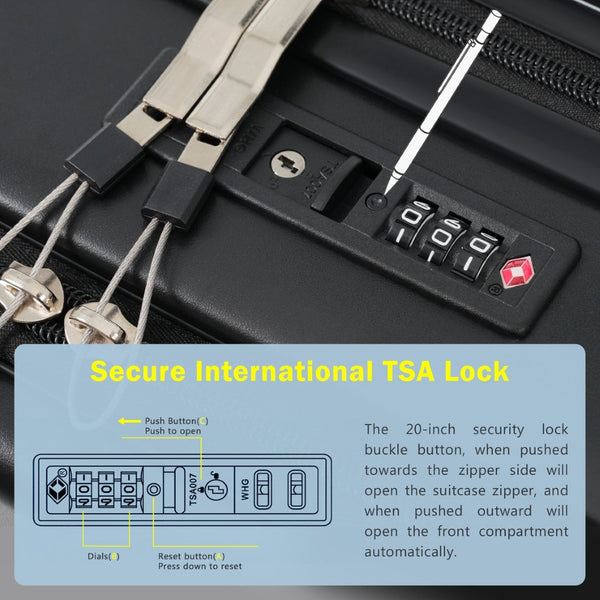 English Elm Front Access Hardside 3 Piece Travel Set with Usb Port Spinner Wheels and Tsa Lock Black N732P326130B