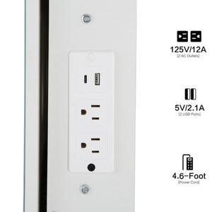 English Elm 29.2" Compact Left Drawer Vanity Set With Led Mirror, Power Station, Stool & Hair Dryer Holder P1 W936P202461-GIGA