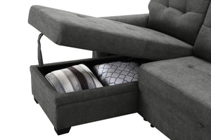 English Elm Aurora Woven Fabric Sleeper Sectional with Usb Charging Storage Chaise Living Room Gray B2749S00180