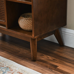 English Elm Mid Century Modern Rattan Sideboard Cabinet - Stylish Buffet For Entryway, Living Room & Kitchen Storage W1801P195630