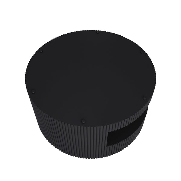 English Elm 31.5'' Round Coffee Table with Hidden Storage and Vertical Stripe Accent, Modern Durable MDF Design Black W757P206007