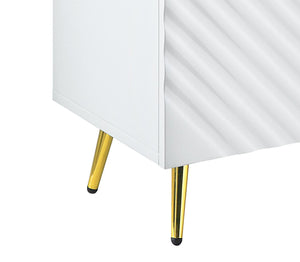 English Elm Gaines White High Gloss Accent Cabinet with Wave Design, Metal Legs, 4 Doors & Adjustable Shelves B2726P251796