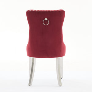 English Elm Nikki Velvet Tufted Dining Chair with Chrome Legs, Nailhead Trim, Plush High-Rebound Seat Comfort WINE RED W1143P369090