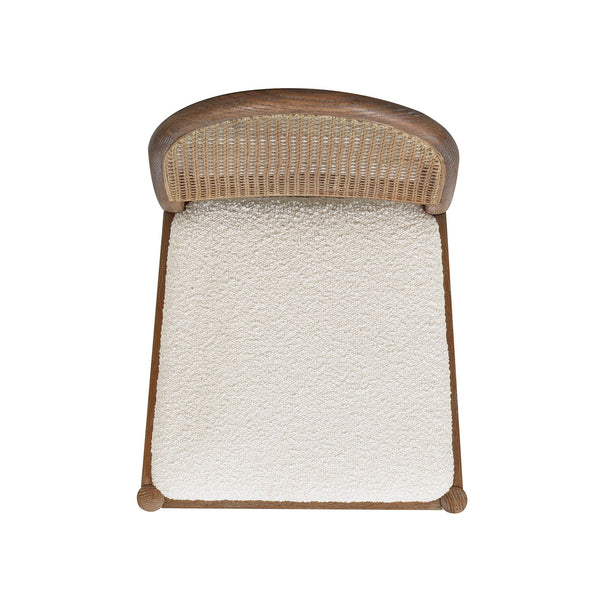 English Elm Jennifer Taylor Home - Panama Curved Resin Cane Rattan Side Dining Chair Set of 2 with Oak Frame & Charcoal Boucle Upholstery White B2719P238359