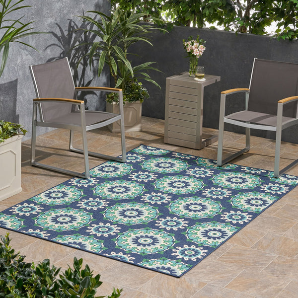 English Elm Christopher Knight Home® - MERIDIAN Navy 5'3" x 7' Machine-Woven Polypropylene Rug, Loop Pile, Durable Backing, Indoor/Outdoor 65858.00