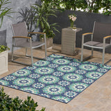 Christopher Knight Home® - Noble House - Marakesh Outdoor 5'3" X 7' Medallion Area Rug, Navy and Green