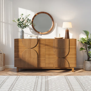 English Elm Modern Fluted 6 Drawer Dresser with Solid Wood Legs Japandi Chest for Bedroom Brown N739S0000013N