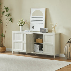 English Elm 67'' Scandinavian Oak Sideboard with Touch Latch Doors Soft Close Hinges Living Room Storage Light Gray W1820P420818