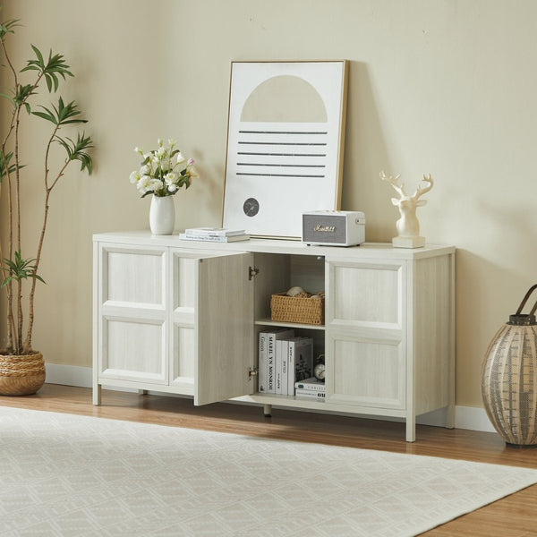 English Elm 67'' Scandinavian Oak Sideboard with Touch Latch Doors Soft Close Hinges Living Room Storage Light Gray W1820P420818