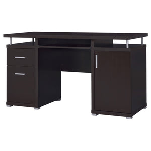 English Elm 1pc Modern 55-inch Computer Desk with Slide-Out Keyboard Tray, Adjustable Shelf & File Drawer, Silver Accents Cappuccino 59.84 L x 26.97 W x 9.25 H B011P361983