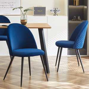 English Elm Dining Chair Set of 4 Navy Velvet Upholstered with Matte Black Metal Legs Modern W116459159