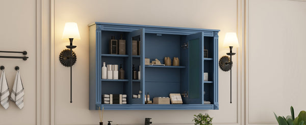 English Elm 47 Inch Wall Mounted Medicine Cabinet with Mirror Open Shelving and Adjustable Storage N710P363550C