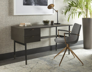 Sunpan Andres Swivel Dining Armchair – Elegant Industrial Design with Gold Legs for Stylish Dining Spaces Belfast Heather Grey