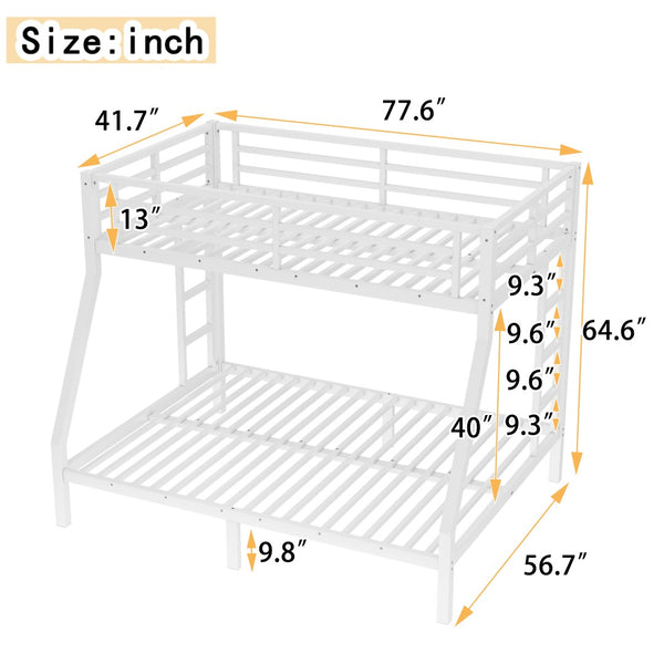 English Elm Metal Twin Over Full Bunk Bed White Steel Frame Space Saving Slat Support for Teens W1580P383994