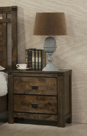 English Elm 1pc Rustic Brown Two Drawer Nightstand with Metal Handles, Solid Wood Vintage Style Bedroom End Table B011P234682