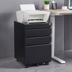 English Elm 3-drawer Rolling Steel File Cabinet Fully Assembled with Lock and Pen Tray for Office Black T3625P495548