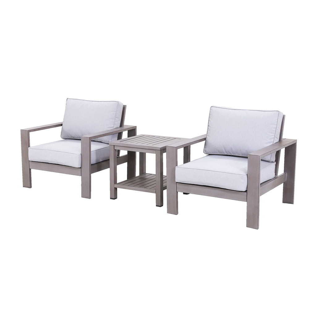 English Elm 3-Piece Aluminum Bistro Set with Cushioned Chairs & 24" End Table, Brama/Taupe, Weatherproof Comfort B010S00467