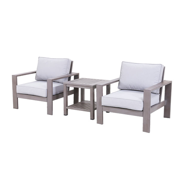 English Elm 3-Piece Aluminum Bistro Set with Cushioned Chairs & 24" End Table, Brama/Taupe, Weatherproof Comfort B010S00467