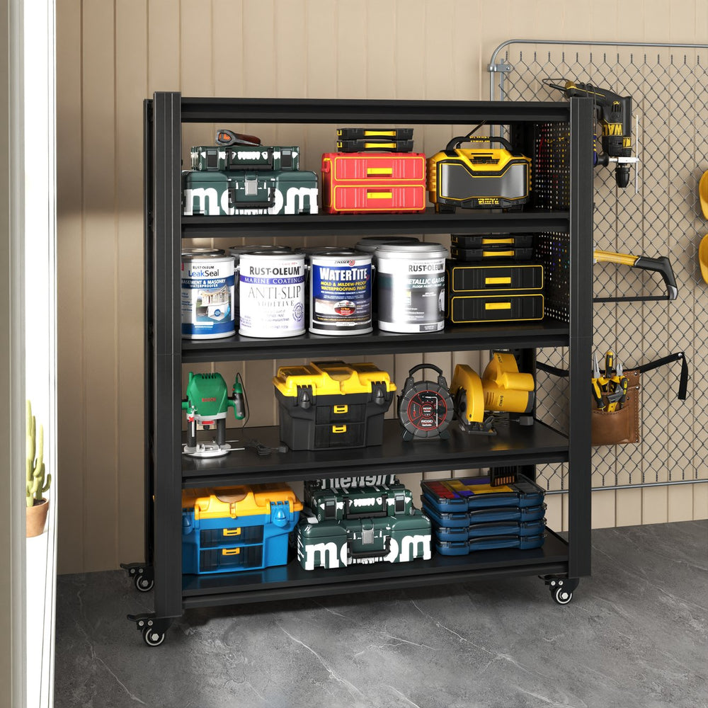 English Elm 72"H Heavy Duty 5-Tier Metal Shelving with Pegboards & Lockable Wheels, 2000LB Capacity, Adjustable T2398P313256