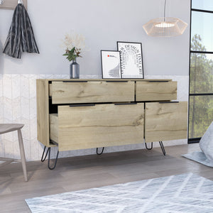 English Elm Augusta Beige Double Dresser with Superior Top, Hairpin Legs, 4 Drawers — Stylish Storage Solution B070S00225