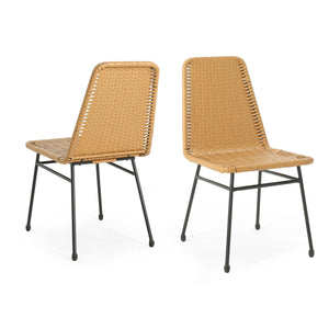 English Elm Christopher Knight Home® - Dining chair rattan set of 2 with iron legs, woven PE rattan cushions, sturdy assembly included, compact dining seating Light Brown N779P201261L
