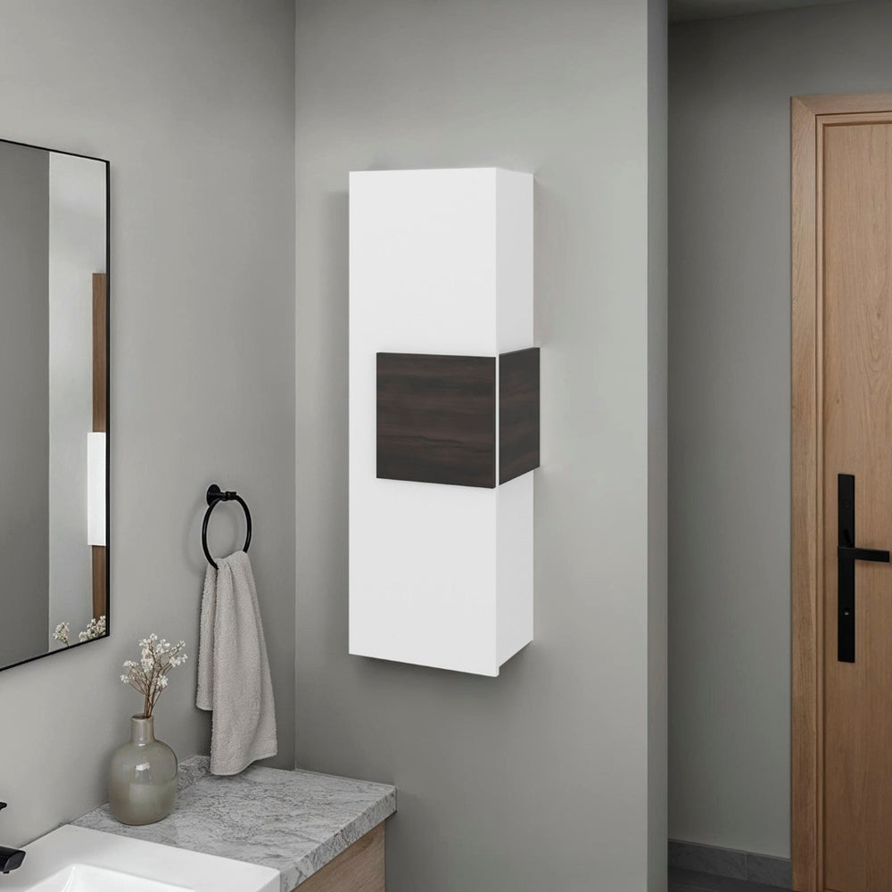 English Elm Magna Tall Narrow Wall Cabinet Three Shelves Melamine Bathroom Storage Organizer White+Walnut B097P474281