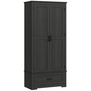 English Elm HOMCOM 67" Freestanding Kitchen Pantry Cabinet with 4 Doors, 6-Tier Adjustable Shelves, Rustic Charm Black W2225P249925