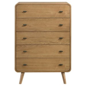 English Elm Winston Five Drawer Ash Veneer Chest Mid Century Bedroom Storage with Felt Lined Top B062P451715