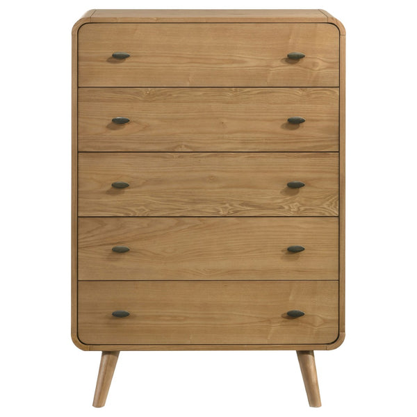 English Elm Winston Five Drawer Ash Veneer Chest Mid Century Bedroom Storage with Felt Lined Top B062P451715