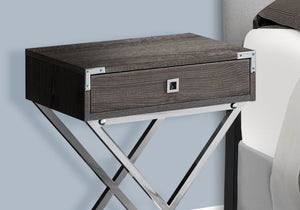 English Elm Accent Rectangular Side Table with Drawer and Chrome X-Leg Base, Modern Retro Nightstand for Living Room Bedroom taupe 25 L x 21 W x 5 H B2710P219333