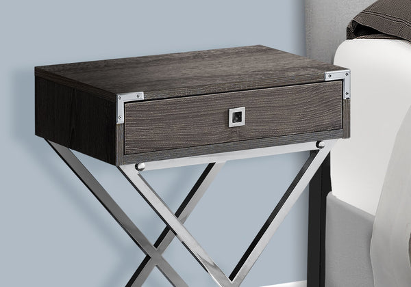 English Elm Accent Rectangular Side Table with Drawer and Chrome X-Leg Base, Modern Retro Nightstand for Living Room Bedroom taupe 25 L x 21 W x 5 H B2710P219333