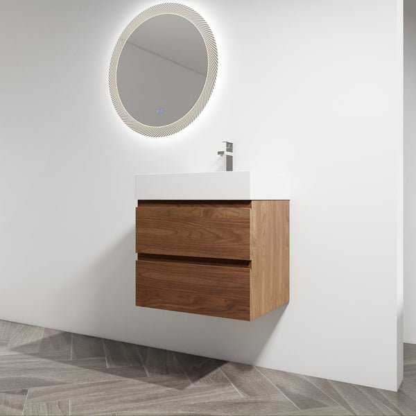 English Elm 24" Wall-Mounted Bathroom Vanity With Stylish Resin Sink & Soft-Close Drawers For Modern Spaces W999S00199