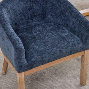 English Elm Mid Century Barrel Accent Chair Chenille Upholstery Rubberwood Legs Dining Room Blue W1143P449337