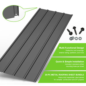 English Elm 20 Corrugated Metal Roofing Panels 3.54ft x1.64ft Galvanized DIY-Friendly Durable Weatherproof Panels Gray W1859P385452