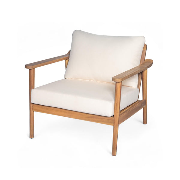English Elm 30.5" Mid-century Solid Wood Outdoor Lounge Chair with Cushioned Slatted Patio Seat N767P371799T