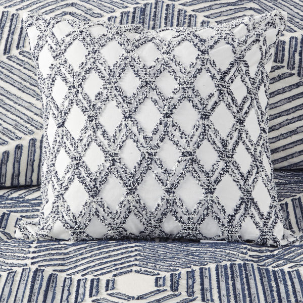 English Elm Full/Queen Ellipse Cotton Jacquard Duvet Cover Set Navy Geometric Clipped Texture with Shams, OEKO-TEX Certified, Reversible, Machine Washable B035129131