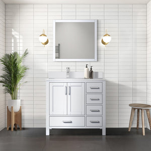 English Elm White 36 in. Bath Vanity with Left Offset White Quartz Top, Faucet Set, Soft-Close Drawers & Storage B2731P259019
