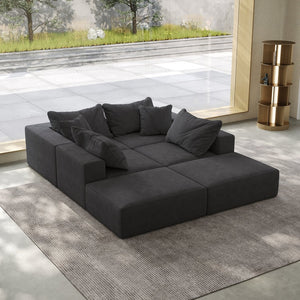 English Elm Oversized sponge cloud sofa modular 162" L-shaped sectional with chenille upholstery and 6 pillows, no-assembly comfort Grey W834S00391