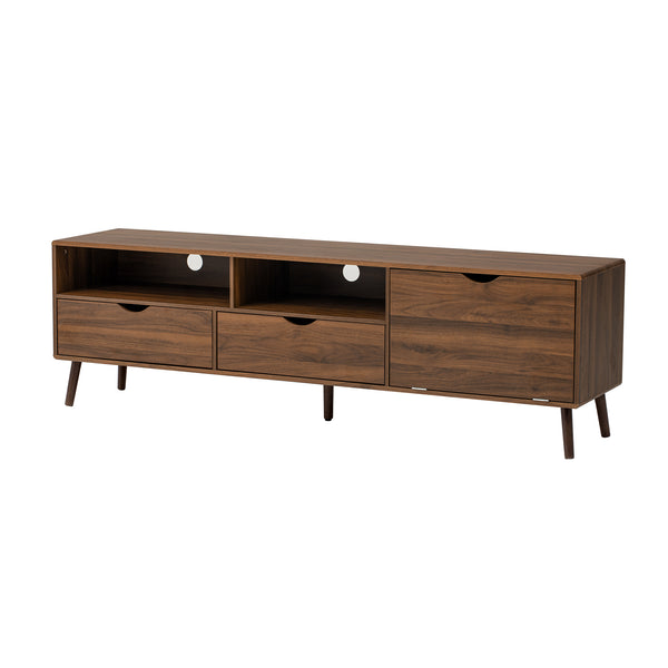 English Elm Mid Century TV Stand Natural Wood Grain with Drop-Down Door, 2 Drawers & 4 Cabinets, Cable-Managed Storage (Fits TVs up to 80") N710P295758P