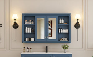 English Elm 47 Inch Wall Mounted Medicine Cabinet with Mirror Open Shelving and Adjustable Storage N710P363550C
