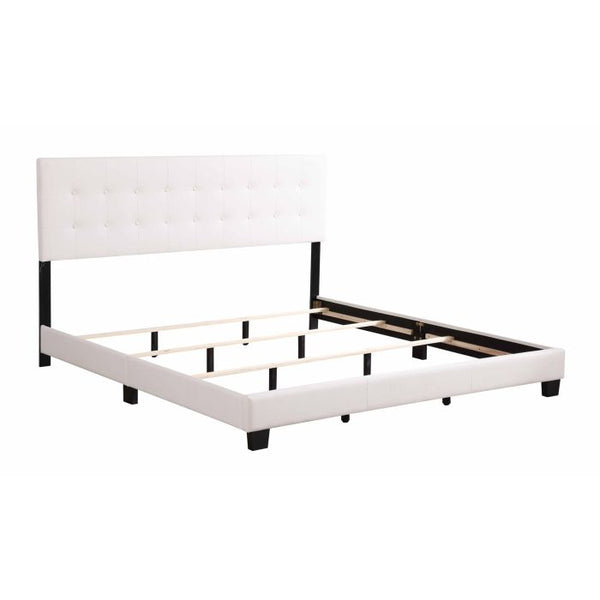 English Elm Caldwell Queen Bed with Button Tufted Faux Leather Headboard, Modern Upholstered Frame, 82"D White 5.5 L x 66 W x 25 H B078107972