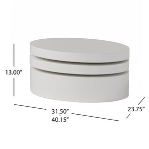 English Elm Christopher Knight Home® - MODERNESQUE Oval Rotating Coffee Table with 3-Tier Swivel Surfaces, Plywood Build, Sleek Modern Functionality Gloss White N758P245072W
