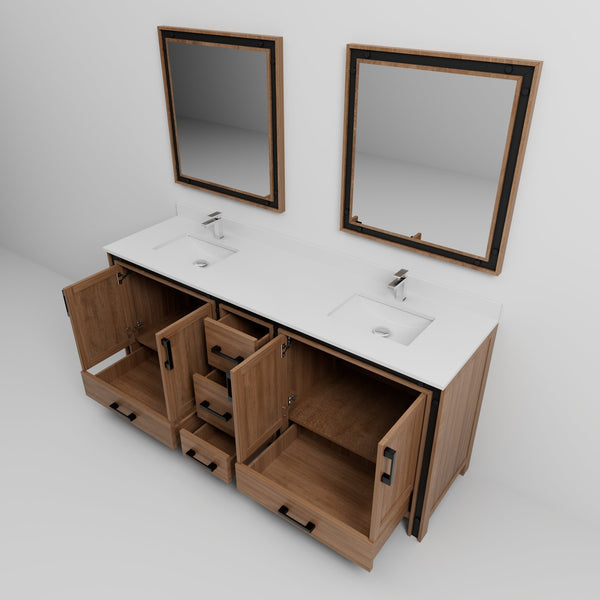 English Elm Rustic Barnwood Double Bath Vanity 80" W x 22" D with Cultured Marble Top, Chrome Faucet & Mirrors B2731S01146