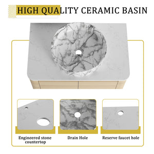 English Elm 30'' Wall-Mounted Bathroom Vanity With Ceramic Art Sink & Soft-Close Doors For Modern Spaces W999S00465