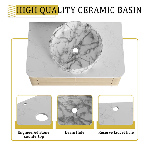 English Elm 30'' Wall-Mounted Bathroom Vanity With Ceramic Art Sink & Soft-Close Doors For Modern Spaces W999S00465