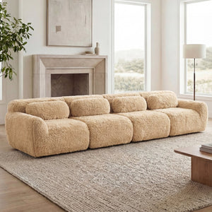 English Elm 149'' Plush Modular Cloud Sofa Boneless Ergonomic Design for Home Theater Lounge Light Khaki W714S01571