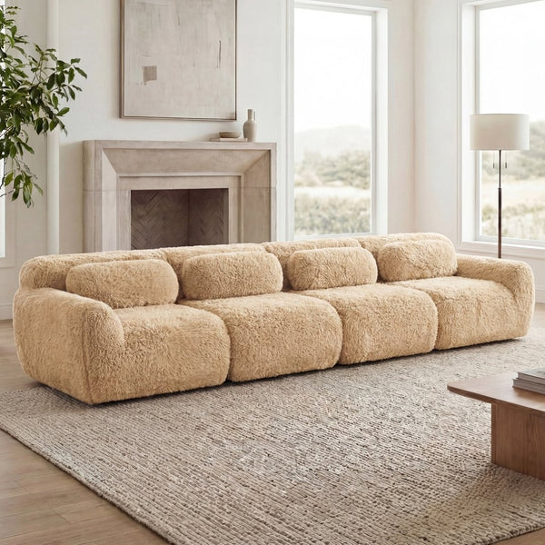 English Elm 149'' Plush Modular Cloud Sofa Boneless Ergonomic Design for Home Theater Lounge Light Khaki W714S01571