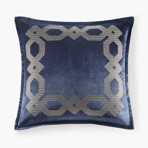 JLA Home Croscill Classics - European Velvet Embroidered Pillow Sham with Geometric Frame, Metallic Yarn Accents & Luxe Texture Navy CCL11-0022