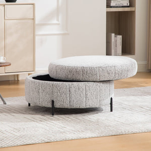 English Elm 31.3"w Chenille Channel Tufted Round Storage Ottoman Sculptural Pumpkin Seat for Any Room Black White W3118P439476